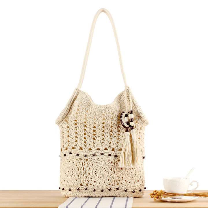 Handmade Macramé Tote Bag with Floral Crochet Work Kalsten