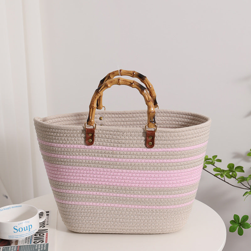 Fashionable straw bag with bamboo handles Kalsten