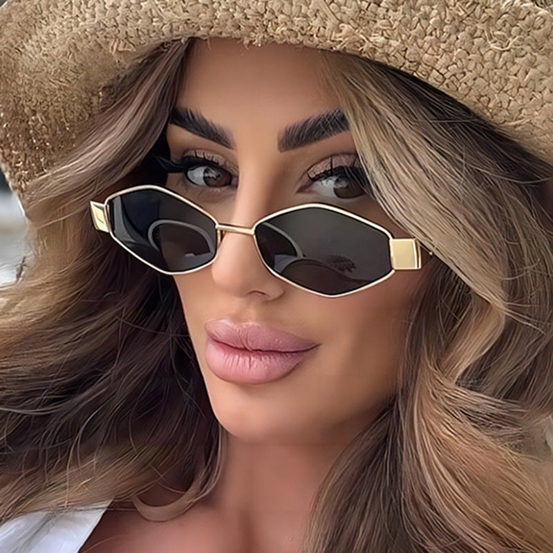 Women's geometric sunglasses with narrow metal frame and polarized lenses Kalsten