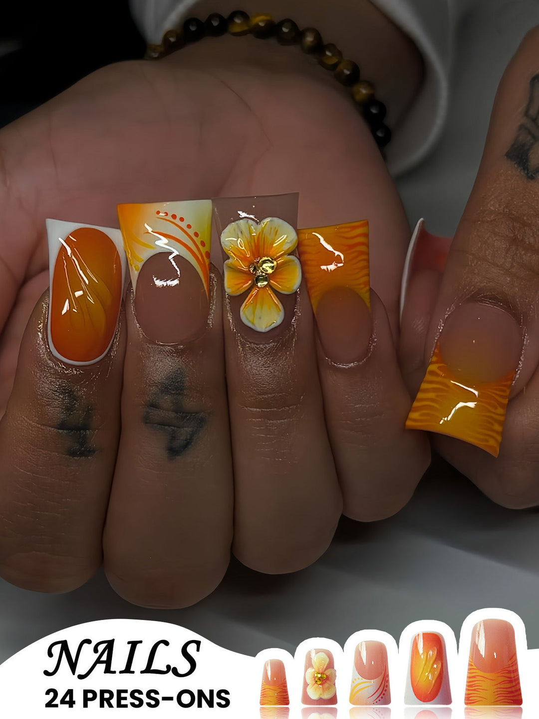 Floral Decorated Press-On Nails Kalsten