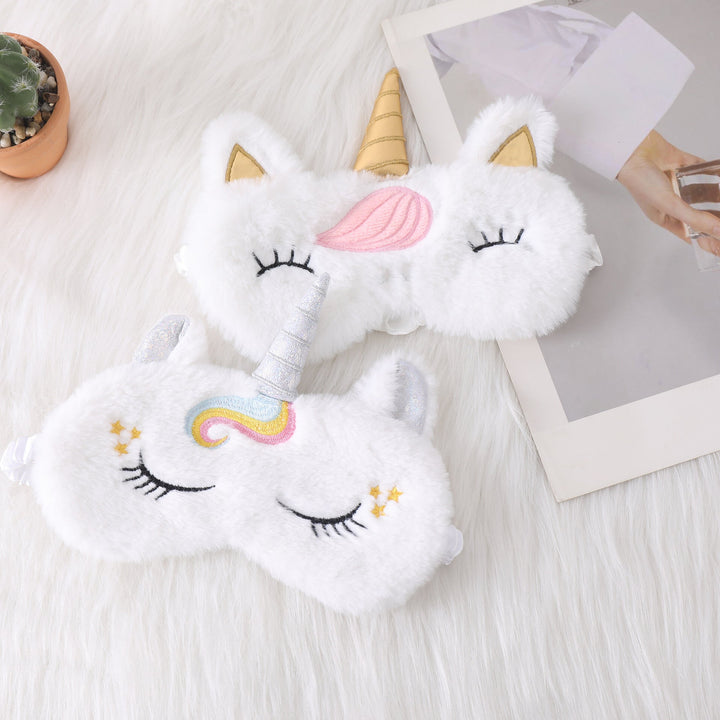 Ladies nan cozy unicorn sleep mask with embroidered eyelashes, soft plush and elastic ruffled ribbon Kalsten