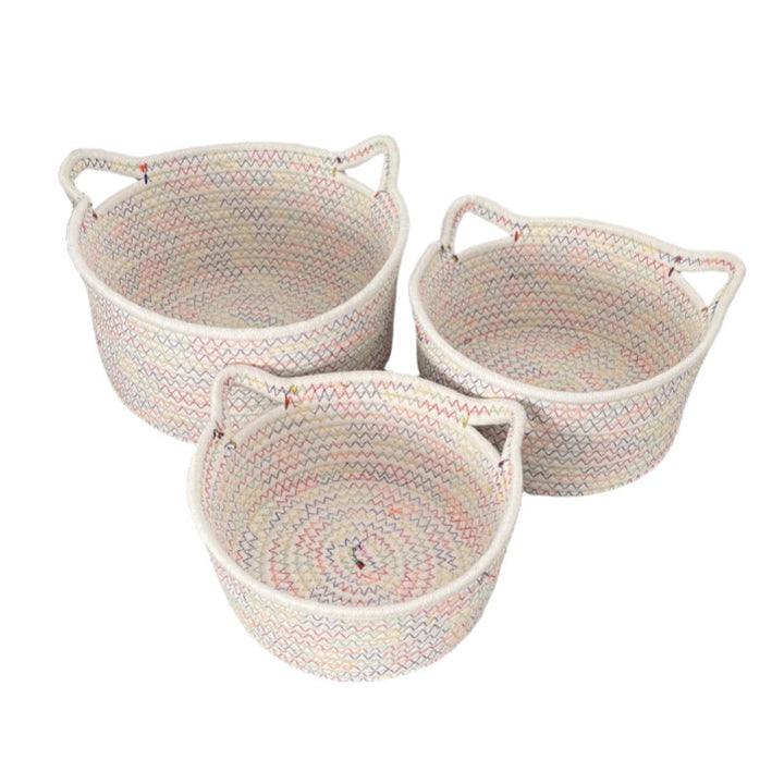 Women's Round Woven Storage Basket with Practical Handles Kalsten