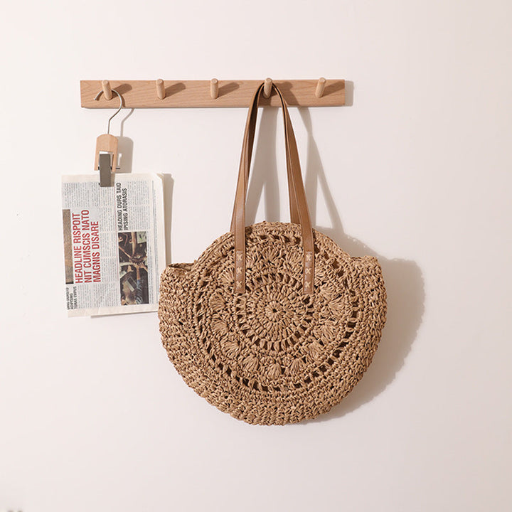Handmade macrame tote bag with leather handles Kalsten