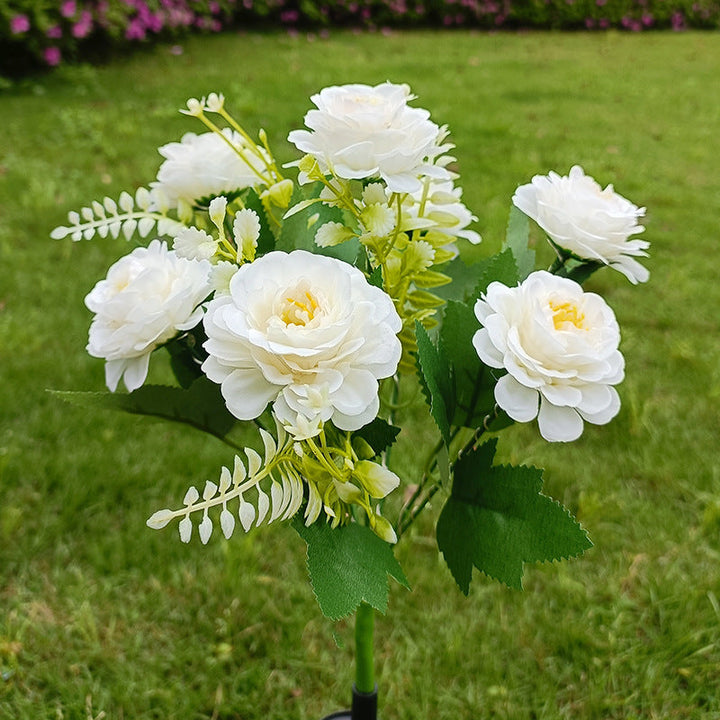 Realistic Artificial Peony Bouquet Solar Garden Stake With Dusk-To-Dawn LED And Adjustable Stem Kalsten