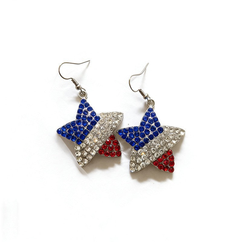 Women's nan patriotic rhinestone stars and stripes teardrop dangle earrings with fishhook Kalsten