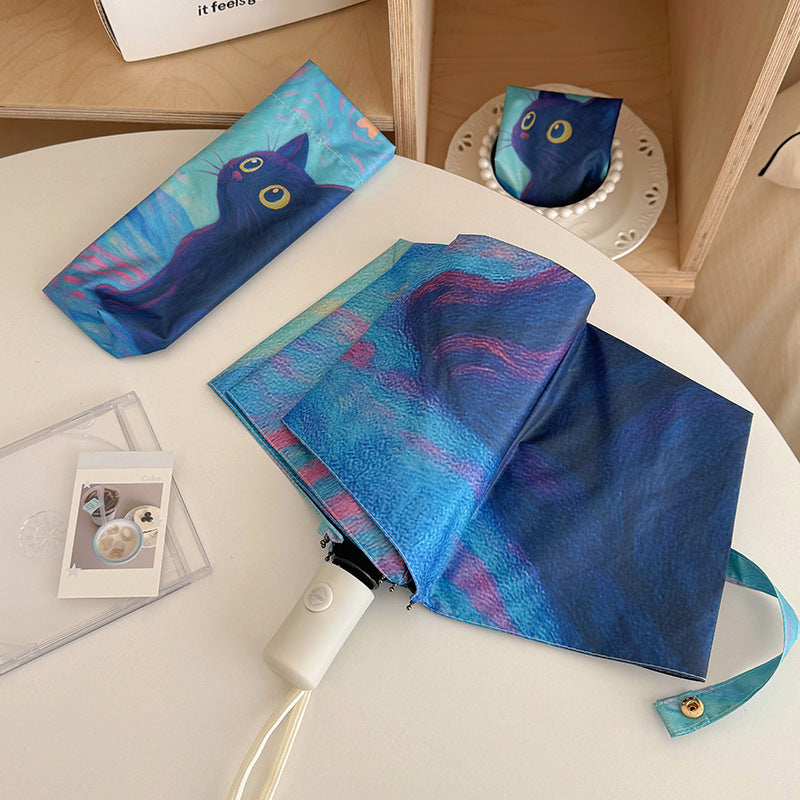 Women's folding umbrella with creative cat design and practical case Kalsten