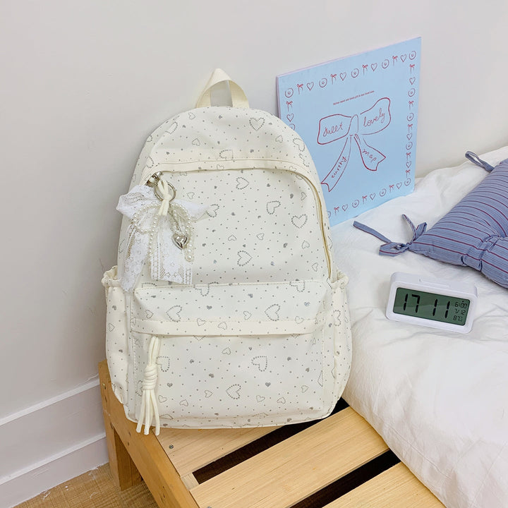 Heart-Patterned Casual School Backpack