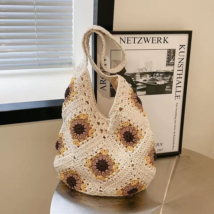 Macrame Shopper with Colorful Flower Pattern Kalsten