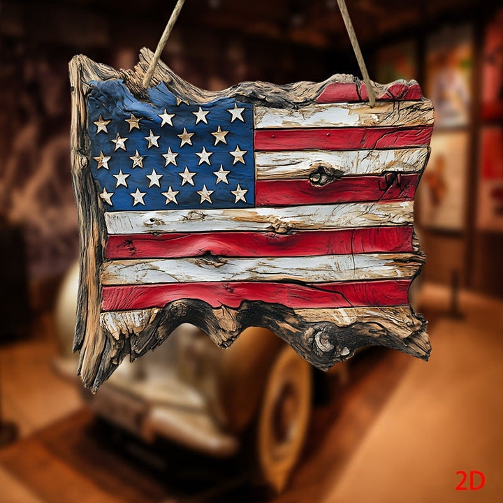Unisex nan hand-carved rustic wood wall relief USA flag shape with 3D stars Kalsten