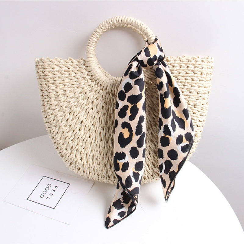 Braided basket bag with elegant silk scarf Kalsten