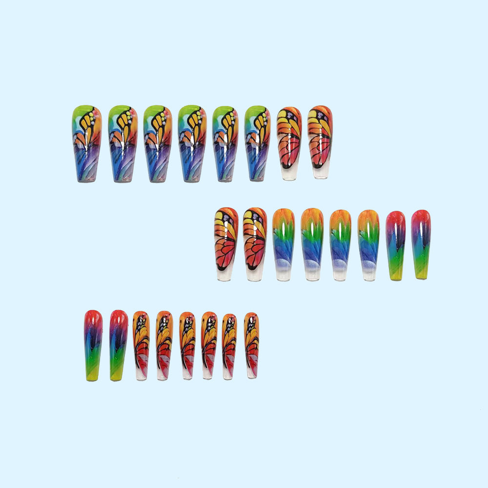 Artificial nails with colorful butterfly design and holographic accents Kalsten