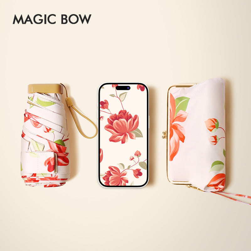 Ladies floral folding umbrella with innovative carrying bag Kalsten