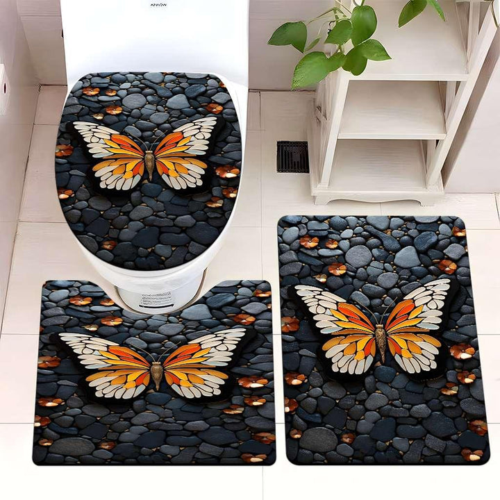 Decorative Rock and Butterfly Bathroom Mat Set Kalsten