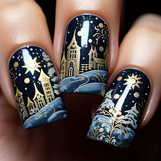 Festive Winter Scene Nail Art Acalora