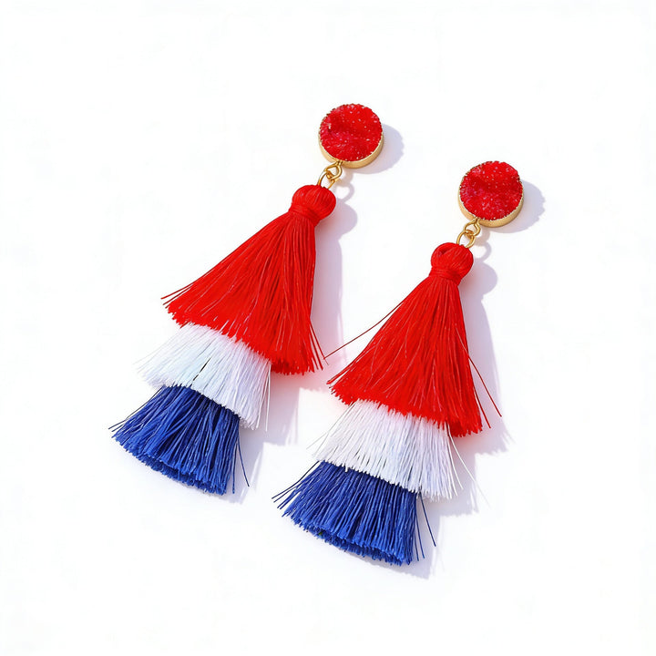Women's multi-layer tassel earrings with tiered fringes and nickel-free stud closure Kalsten