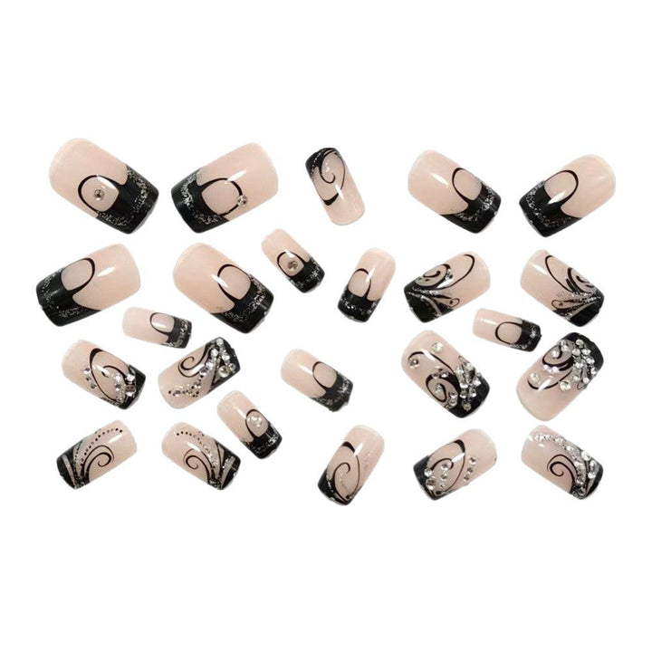 Artificial nails with elegant black and glitter pattern Kalsten