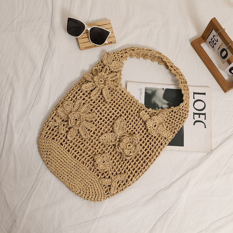 Crocheted shoulder bag with floral appliqués Kalsten