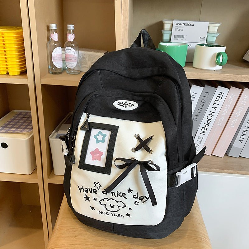 Playful Embroidered Drawstring School Backpack