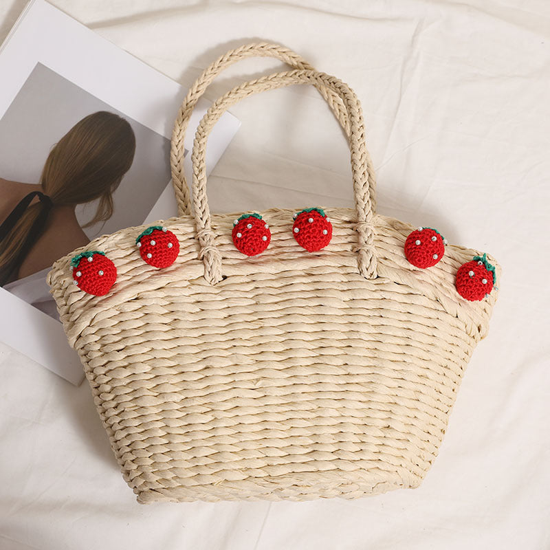 Handmade basket bag with playful strawberry motif Kalsten