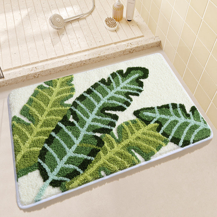 Leaf Design Plush Bathroom Mat Kalsten