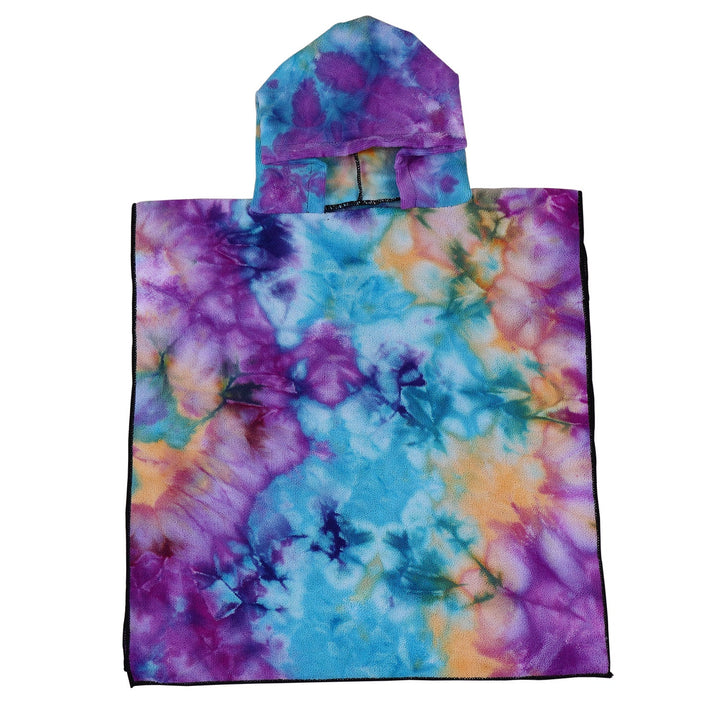 Women's Fleece Poncho with Hood and Colorful Tie-Dye Design Kalsten