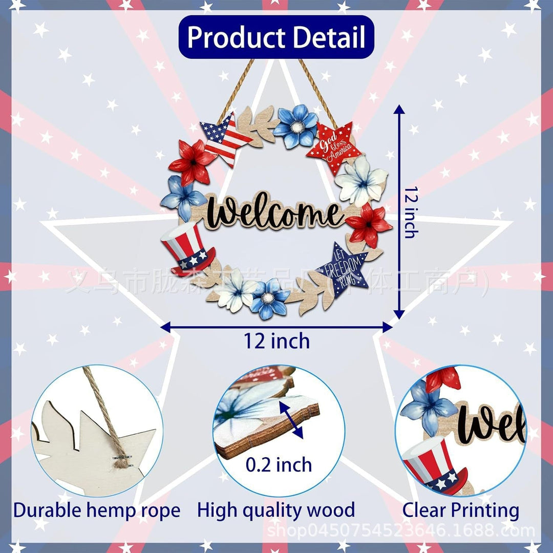 Unisex nan patriotic star wooden welcome wreath with jute hanger Kalsten