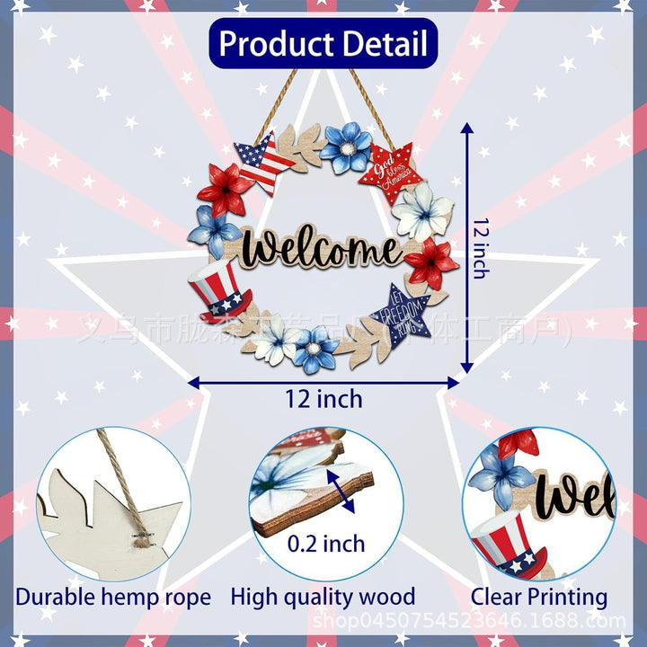 Unisex nan patriotic star wooden welcome wreath with jute hanger Kalsten