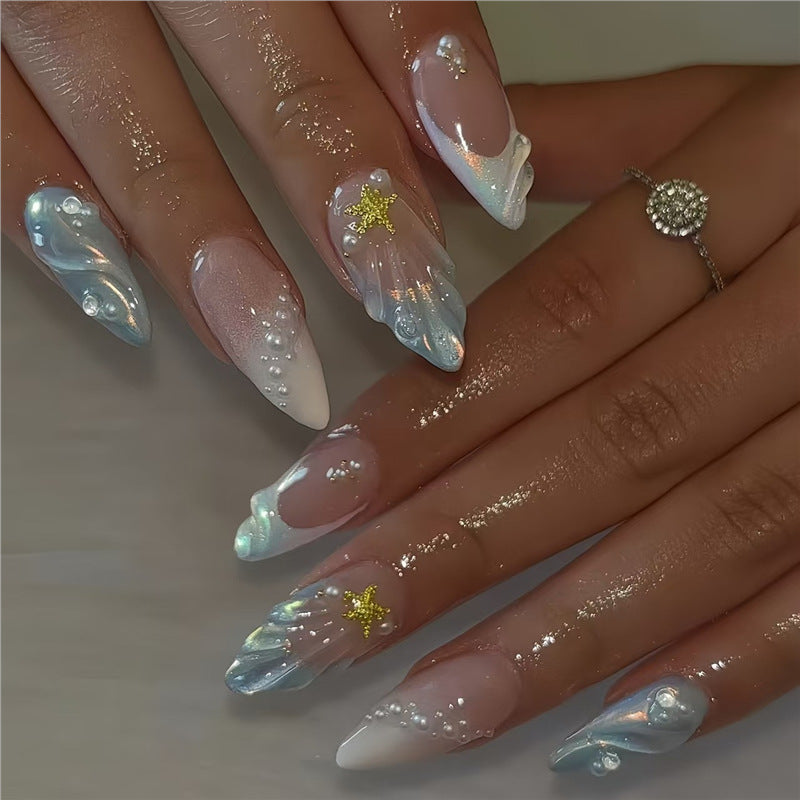 Decorative Stiletto Press-On Nail Art with Floral Accents Acalora