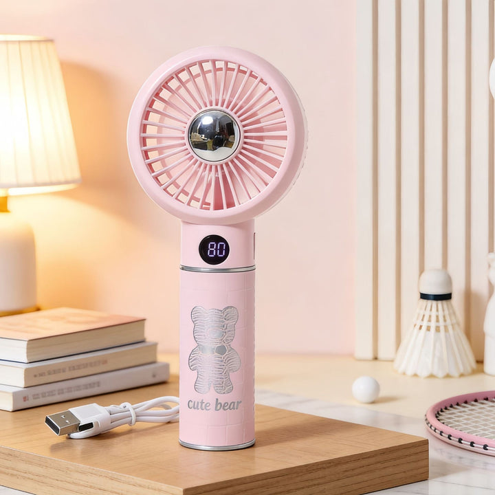 Ladies Portable Mini Hand Fan with Digital Temperature Display and Cute Bear Design Kalsten