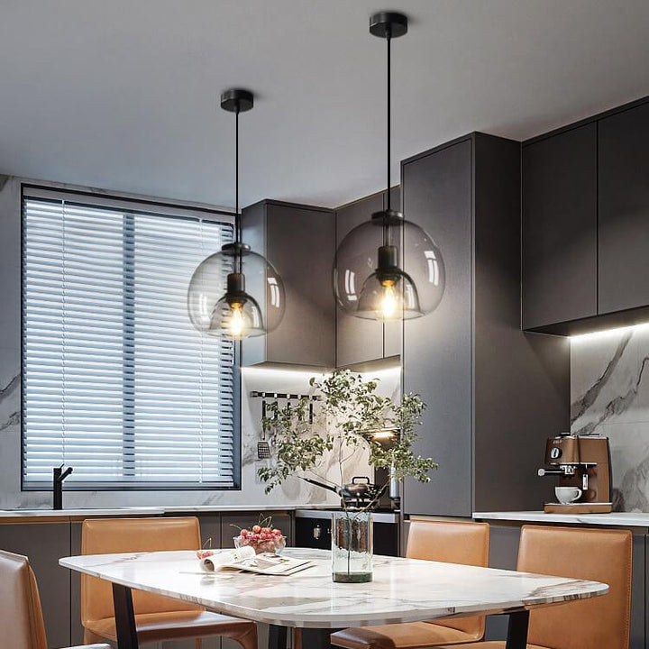 Pendant Light Glass 9.1 in Smoke Gray Adjustable Ceiling Fixture Living Room Bedroom Dining Area Modern Minimalist Hanging Lamp | Kalsten