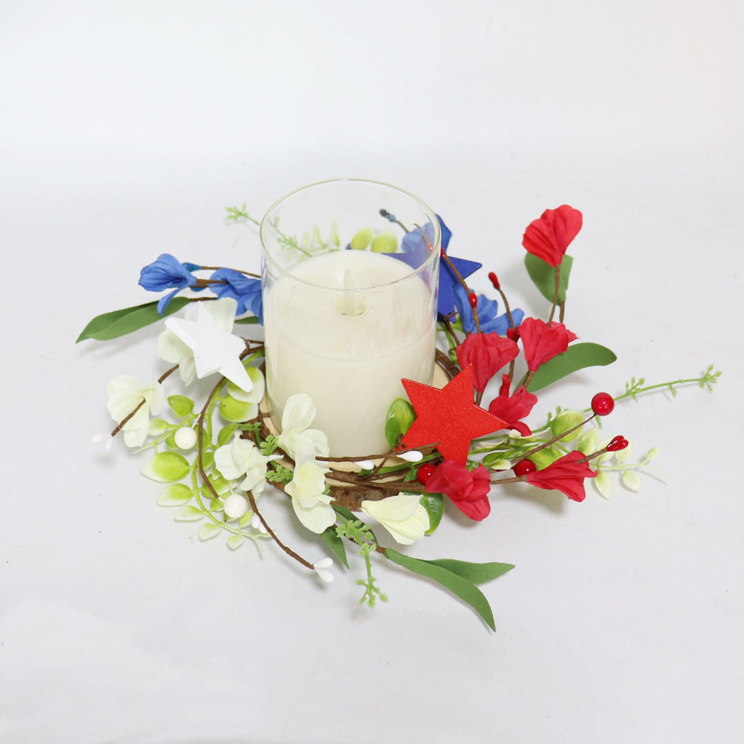 Unisex hand-crafted door wreath with wooden stars, artificial flowers, and flexible vine branch Kalsten