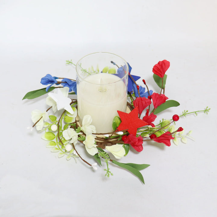 Unisex hand-crafted door wreath with wooden stars, artificial flowers, and flexible vine branch Kalsten