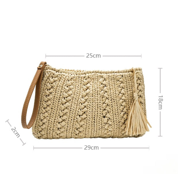 Woven natural material handbag with tassel Kalsten