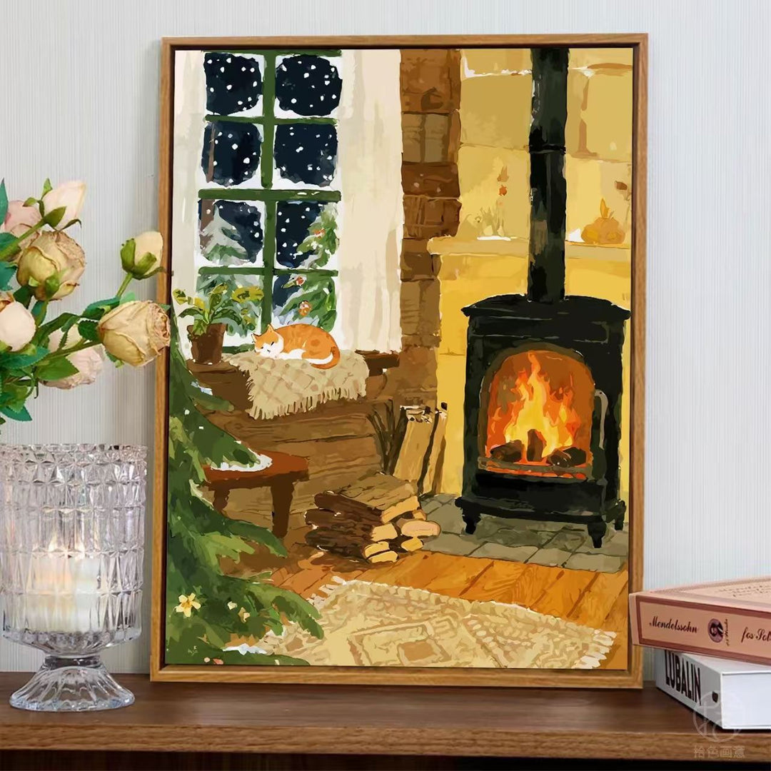 Cozy Fireplace Scene Wall Art Kalsten