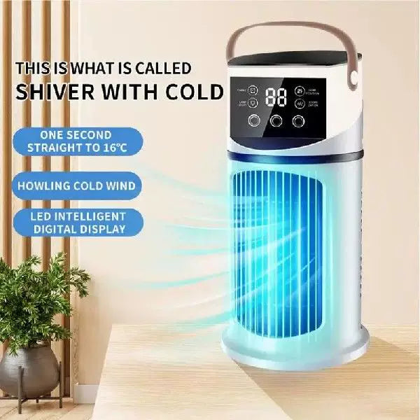 Unisex One Size Rechargeable Tower Climate Fan with Touch LED Control Integrated Moistening Reservoir and Leather Carry Handle Kalsten