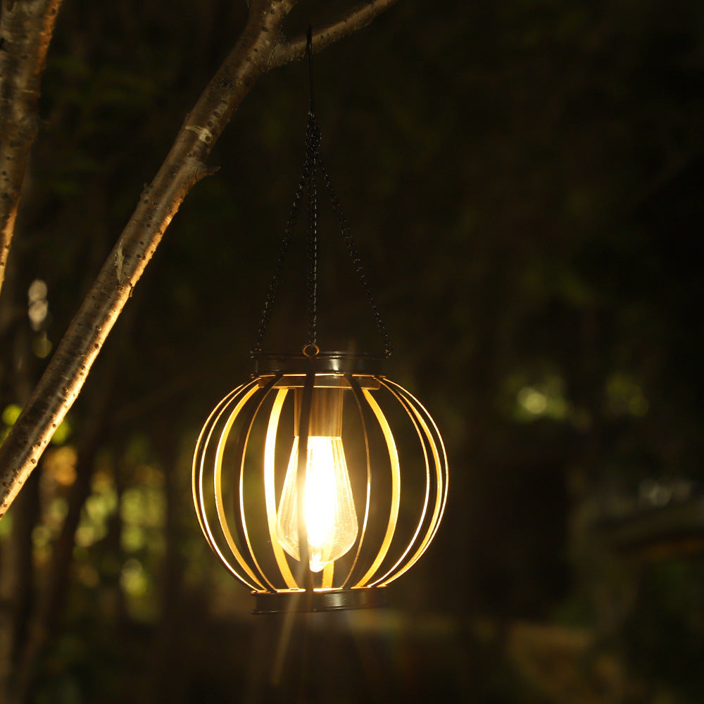 Vintage Hanging Metal Lantern Pendant With Edison-Style Bulb Cage And Adjustable Chain Kalsten