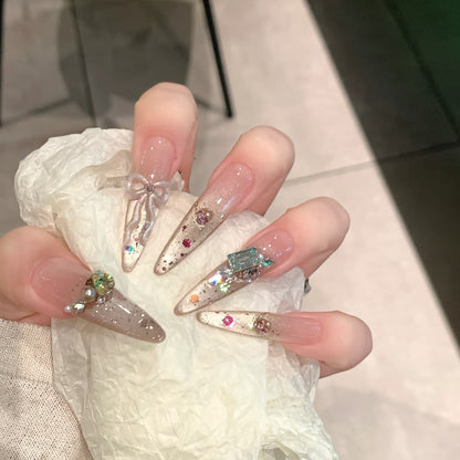 Artistic Stiletto Press-On Nail Set with Charming Patterns Acalora