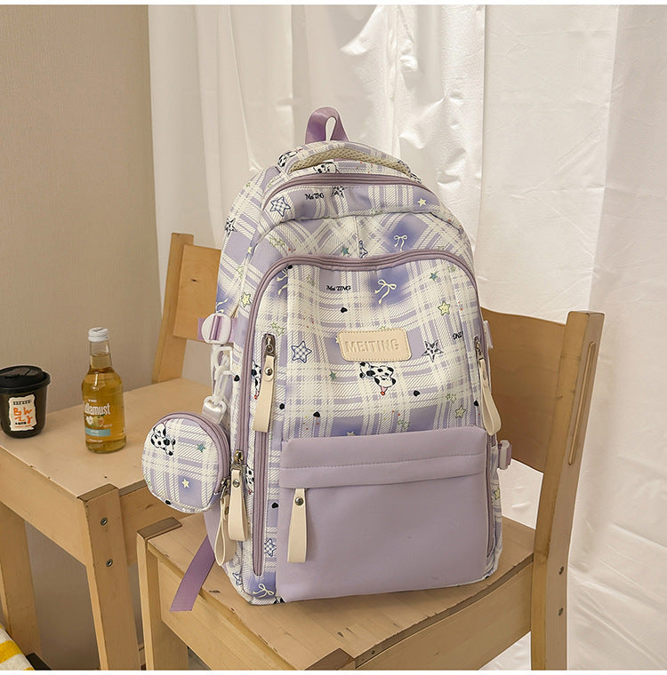 Multi-Functional Plaid School Backpack
