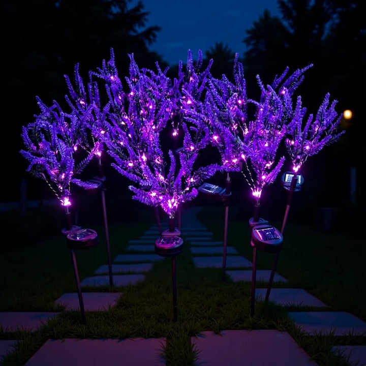Solar-Powered Simulated Lavender Blossom Garden Stake Lights With Stake-Mounted Control Kalsten