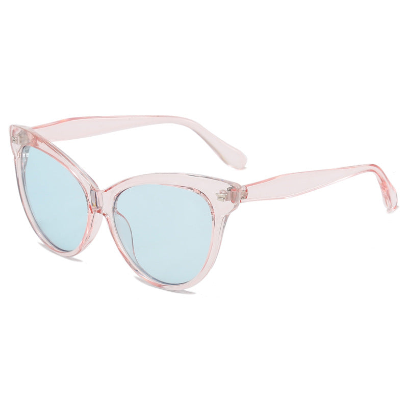 Ladies trendy cat-eye sunglasses with transparent frame and blue lenses Kalsten