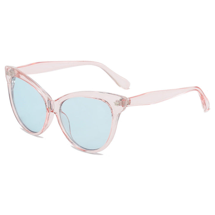 Ladies trendy cat-eye sunglasses with transparent frame and blue lenses Kalsten