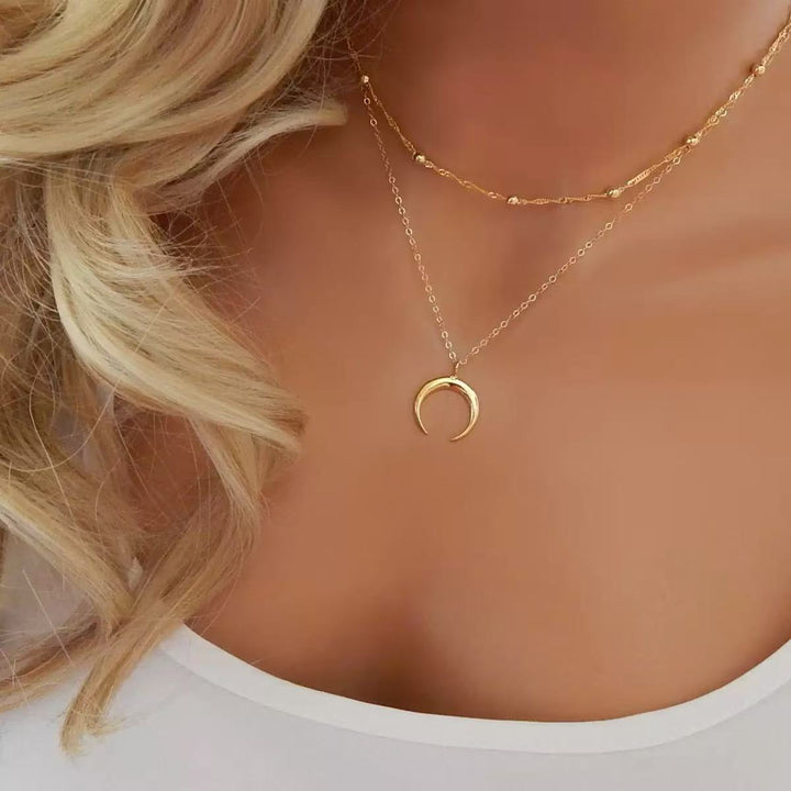 Layered Crescent Moon Pendant Necklace Kalsten