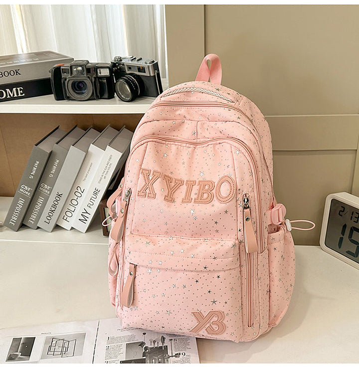 Multi-Pocket Star-Embellished School Backpack