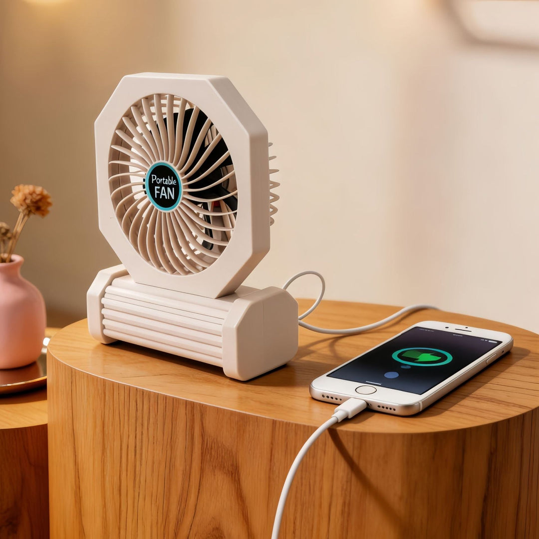 Ladies portable table fan with flexible tilt mechanism and USB connection Kalsten