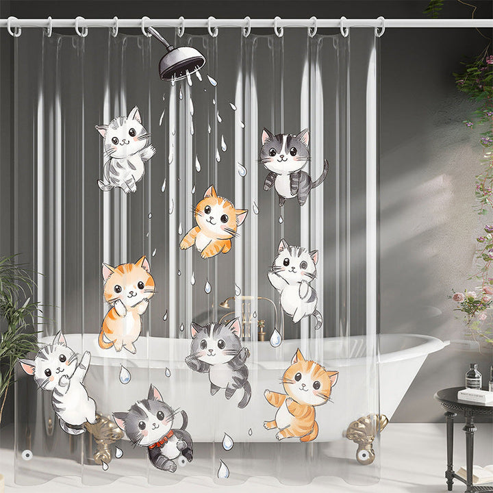 Cute Cartoon Cat-Themed Shower Curtain Kalsten