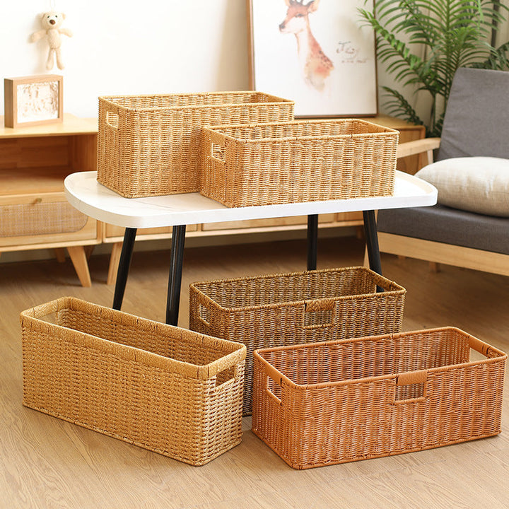Handwoven Rectangular Storage Bin with Cutout Handles Kalsten