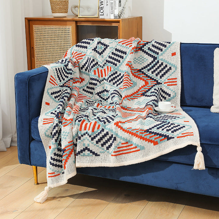 Women's Patterned Snuggle Blanket with Fringe and Geometric Design Kalsten