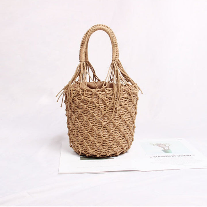 Braided Macrame Shoulder Bag with Decorative Fringe Kalsten