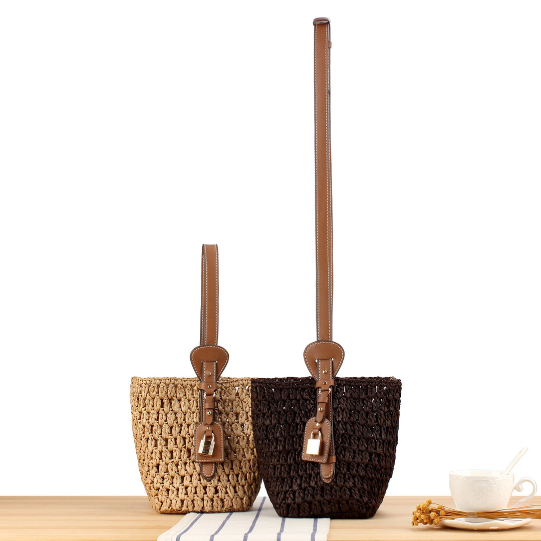 Braided Bast Handbag with Elegant Leather Decoration Kalsten