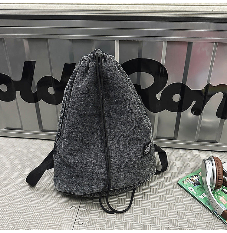 Casual Drawstring Denim School Backpack